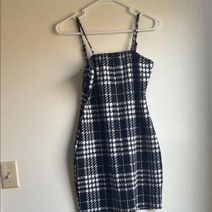 SHEIN Black & White Plaid Spaghetti Strap Mini Dress